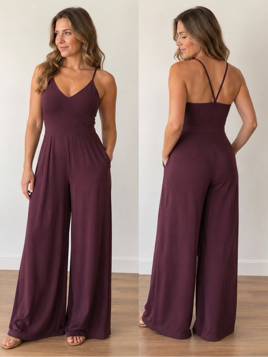 HALARA Pants - 447 Halara Breezeful™ Backless Wide Leg Jumpsuit Amaranth Purple NWT Large 12/14